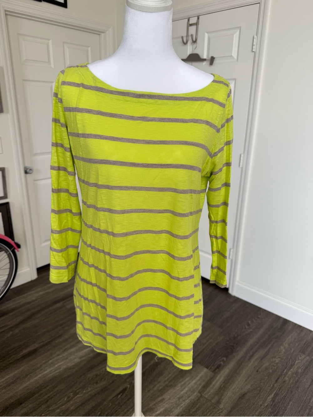 Splendid Lime Green and Gray Striped Boatneck Long Sleeve Top